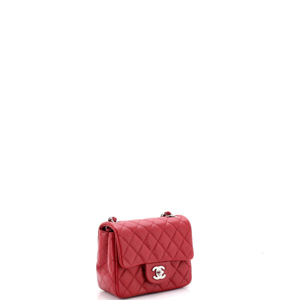 Square Classic Single Flap Bag Quilted Caviar Mini