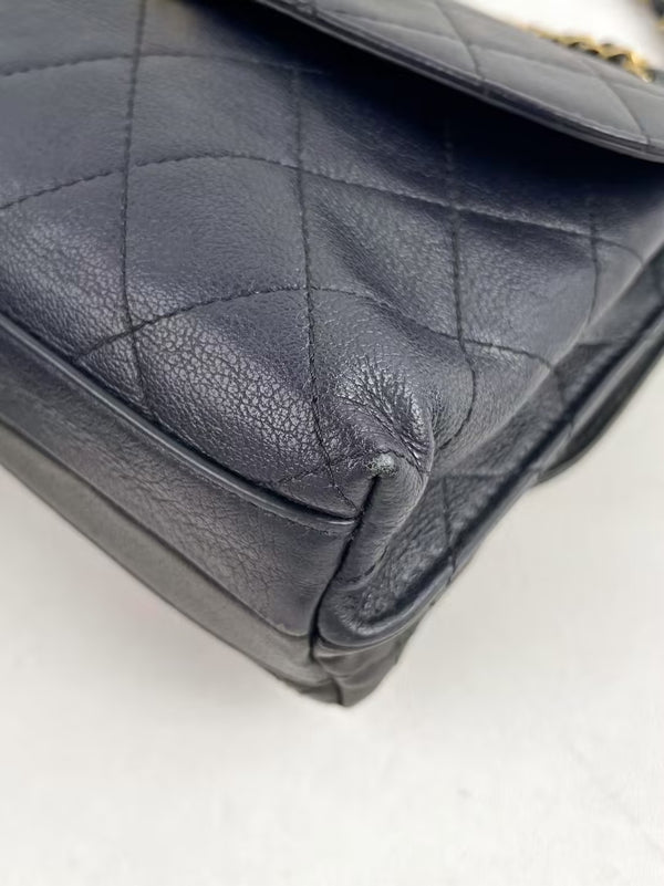 CHANEL Classic Flap Reversible Black Grained Lambskin Leather Medium