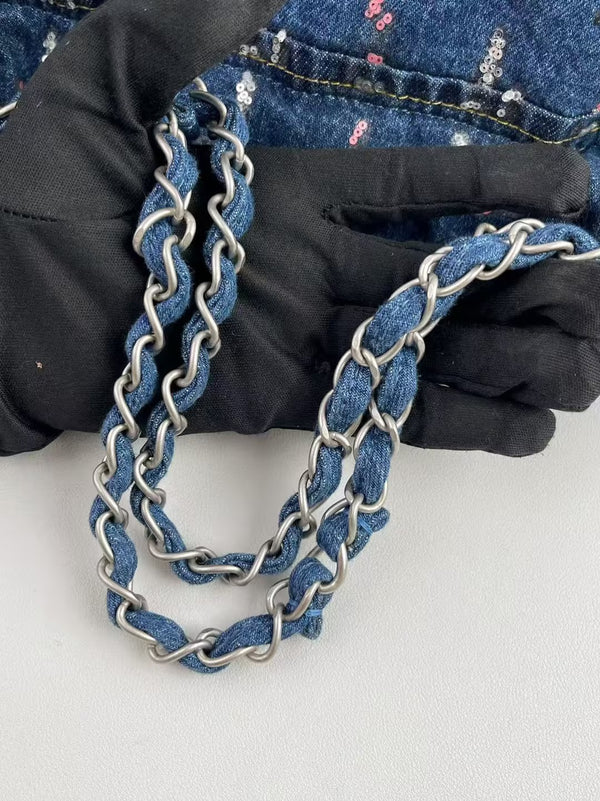 CHANEL 22 Chain Hobo Quilted Denim Medium