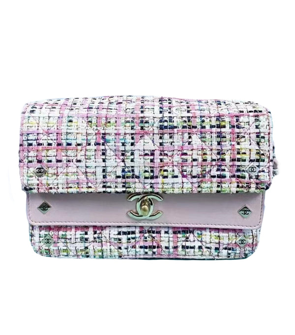 CHANEL PINK TWEED CC FLAP BAG
