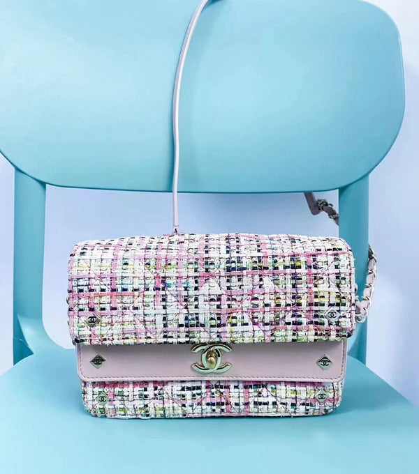 CHANEL PINK TWEED CC FLAP BAG