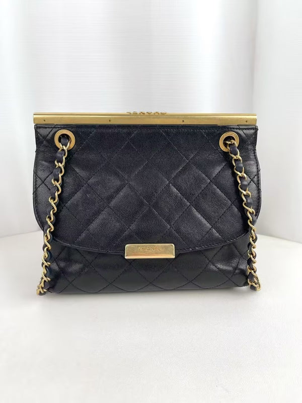 CHANEL Classic Flap Reversible Black Grained Lambskin Leather Medium