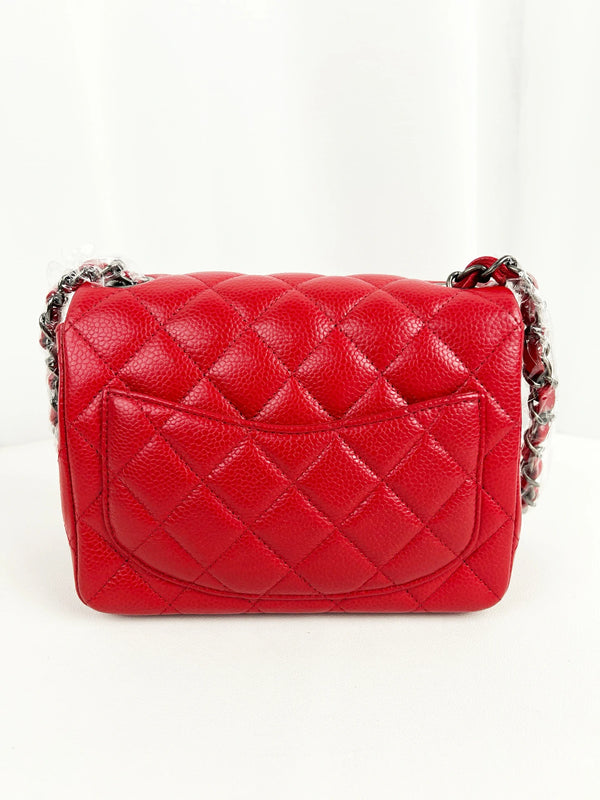 Square Classic Single Flap Bag Quilted Caviar Mini
