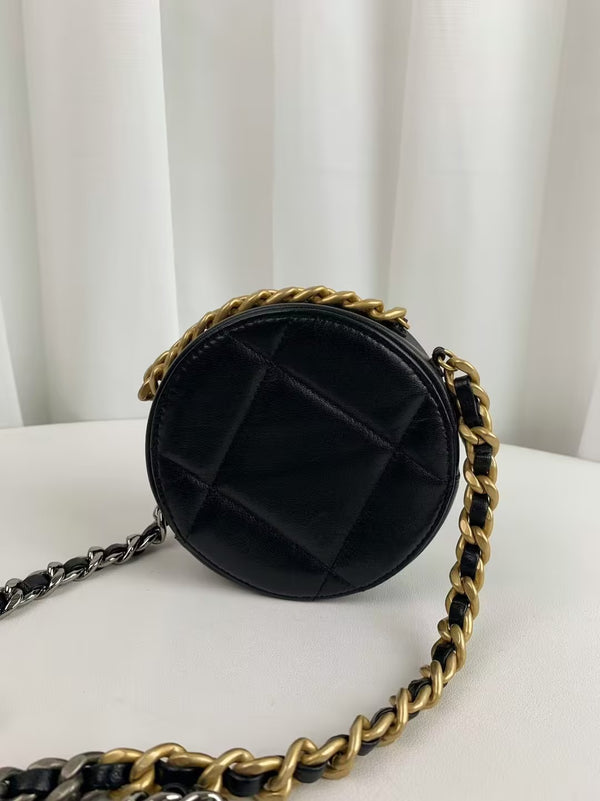CHANEL 19 Round Clutch with Chain Quilted Leather