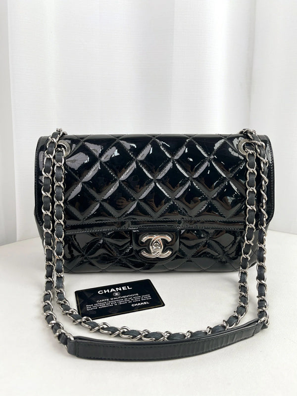 Coco Shine Flap Bag Quilted Patent Medium