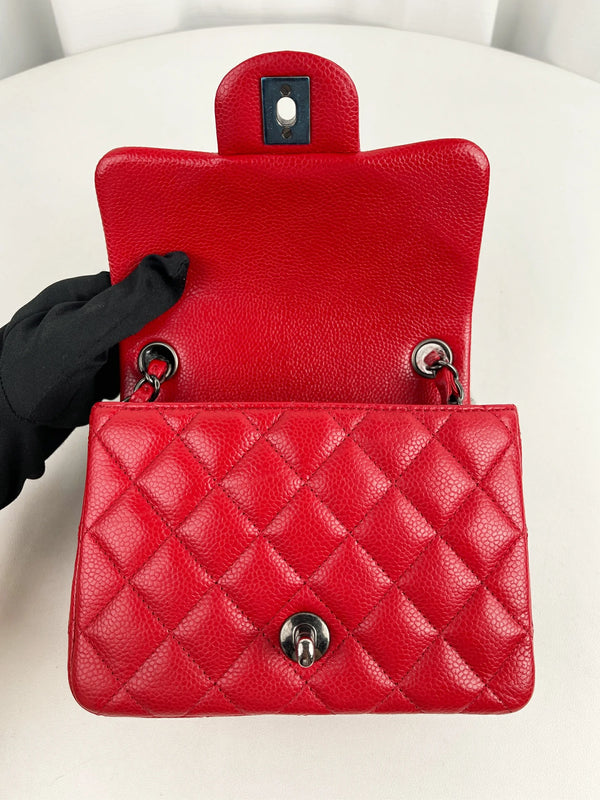 Square Classic Single Flap Bag Quilted Caviar Mini