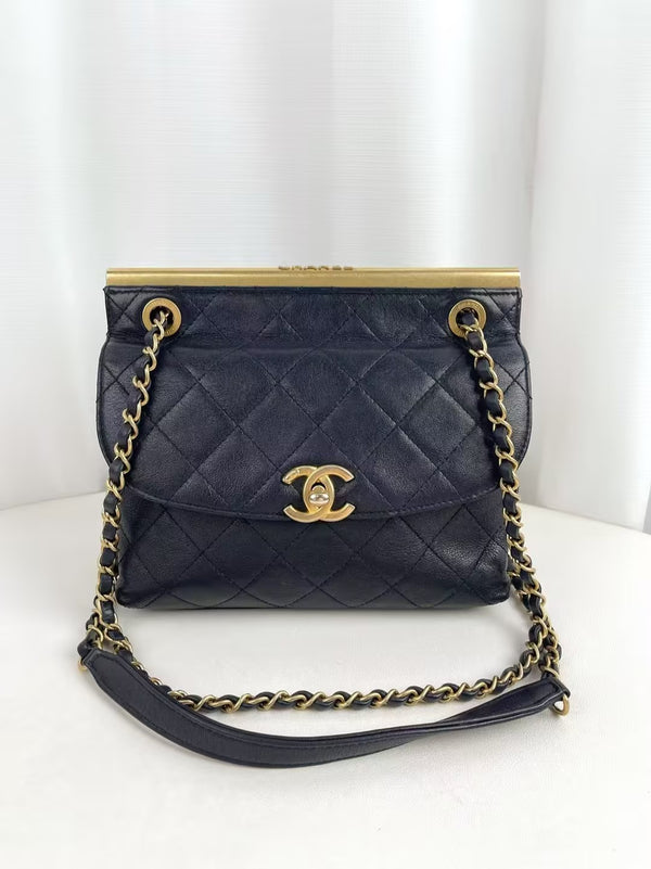 CHANEL Classic Flap Reversible Black Grained Lambskin Leather Medium
