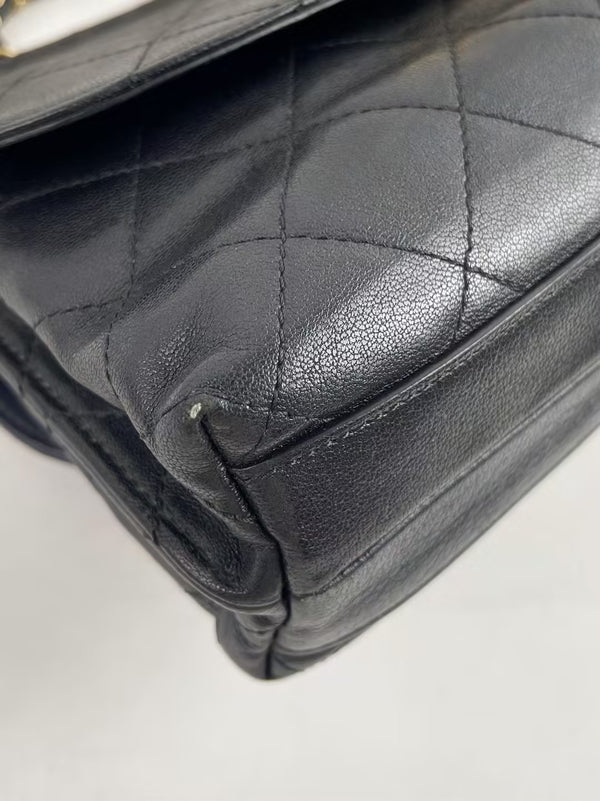 CHANEL Classic Flap Reversible Black Grained Lambskin Leather Medium