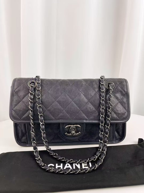 CHANEL Classic Double Flap Bag Quilted Caviar Medium